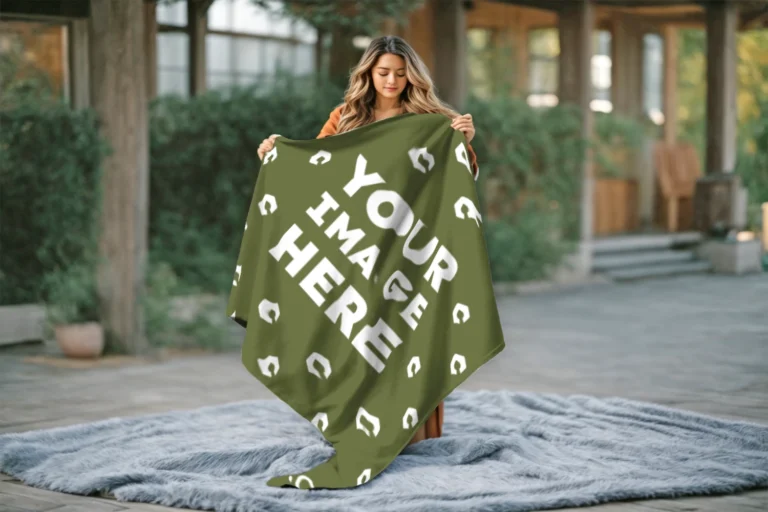 Olive Green Blanket Mockup Template