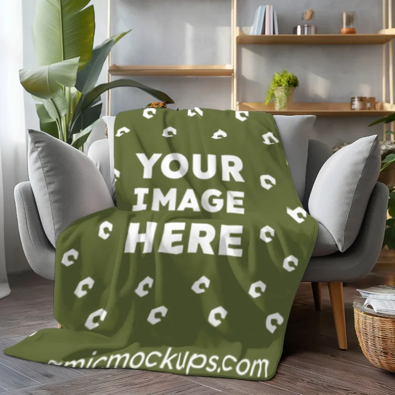 Olive Green Blanket Mockup Template