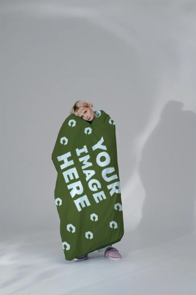 Olive Green Blanket Mockup Template