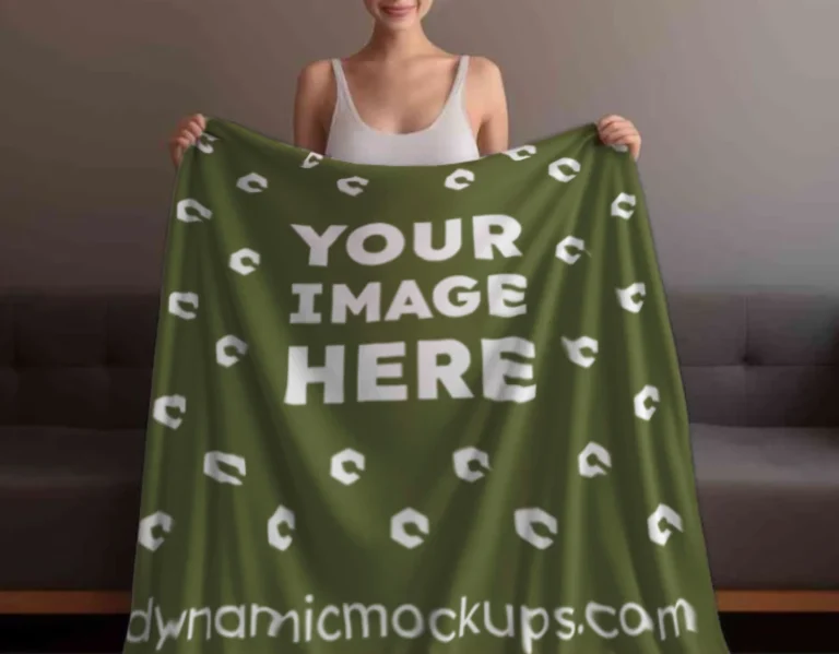 Olive Green Blanket Mockup Template