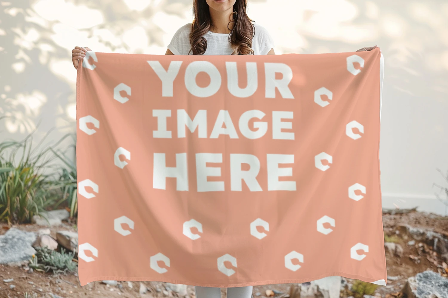 Peach Pattern Print Hooded Blanket