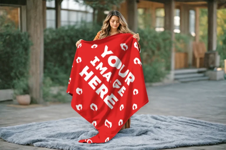 Red Blanket Mockup Template