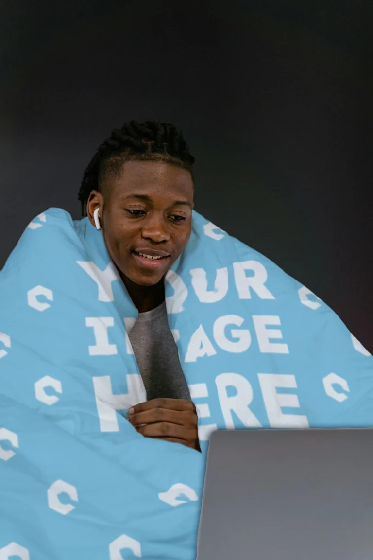 Sky Blue Blanket Mockup Template