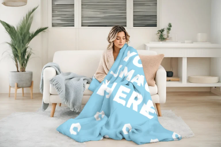 Sky Blue Blanket Mockup Template