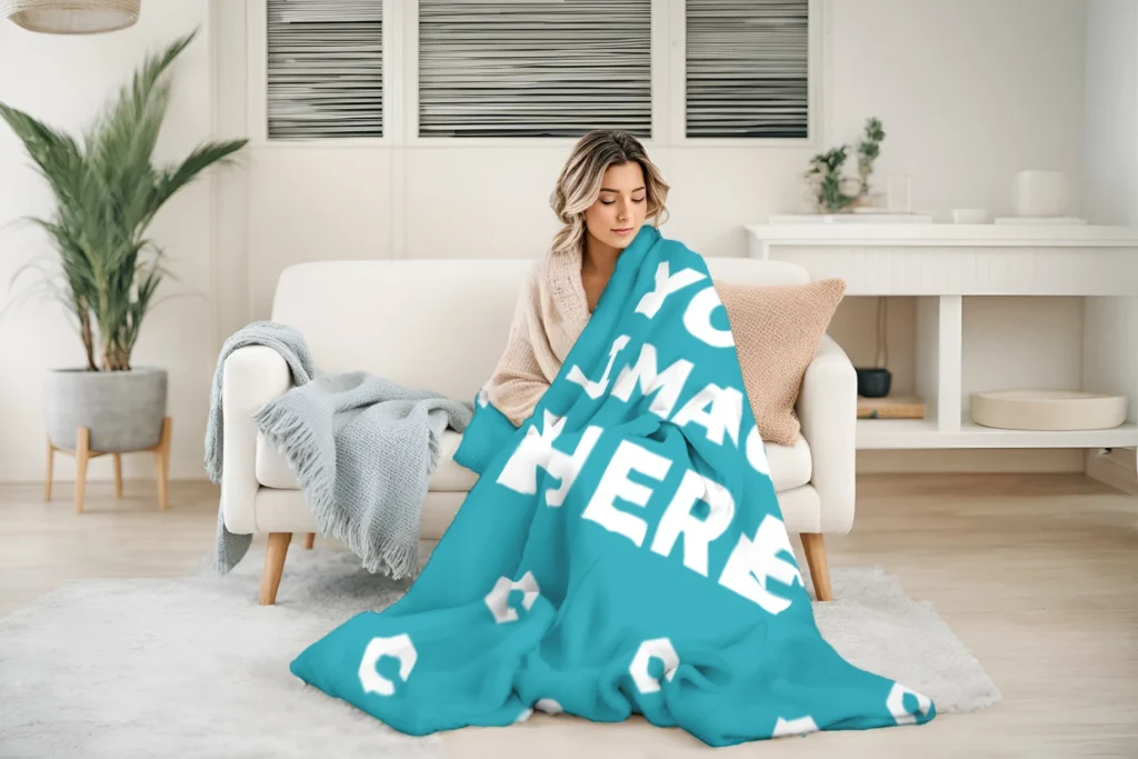 Teal Blanket Mockup Template