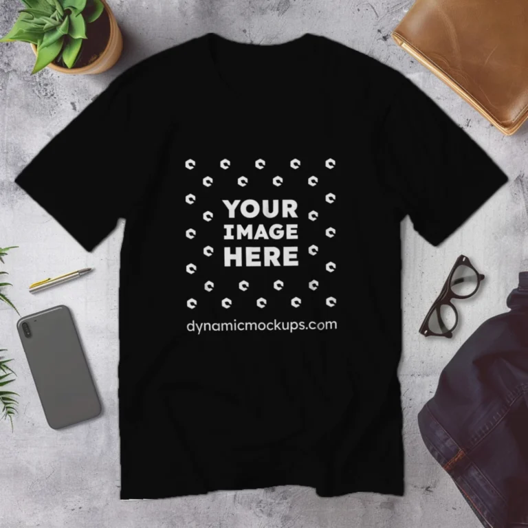 Flat Lay Wearing Black T-shirt Mockup Front View Template