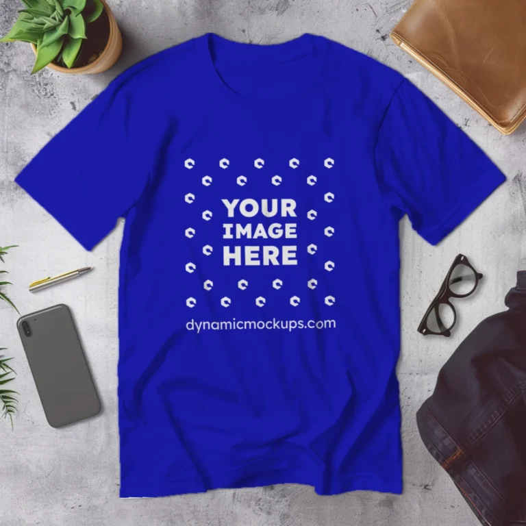 Flat Lay Wearing Blue T-shirt Mockup Front View Template