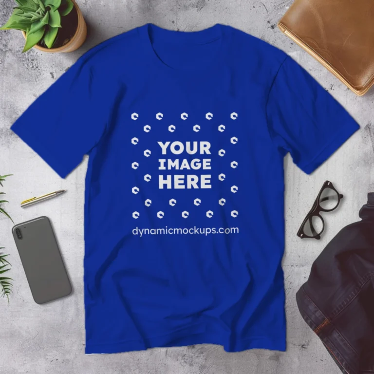 Flat Lay Wearing Dark Blue T-shirt Mockup Front View Template