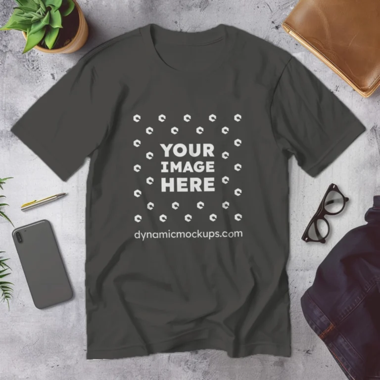 Flat Lay Wearing Dark Gray T-shirt Mockup Front View Template