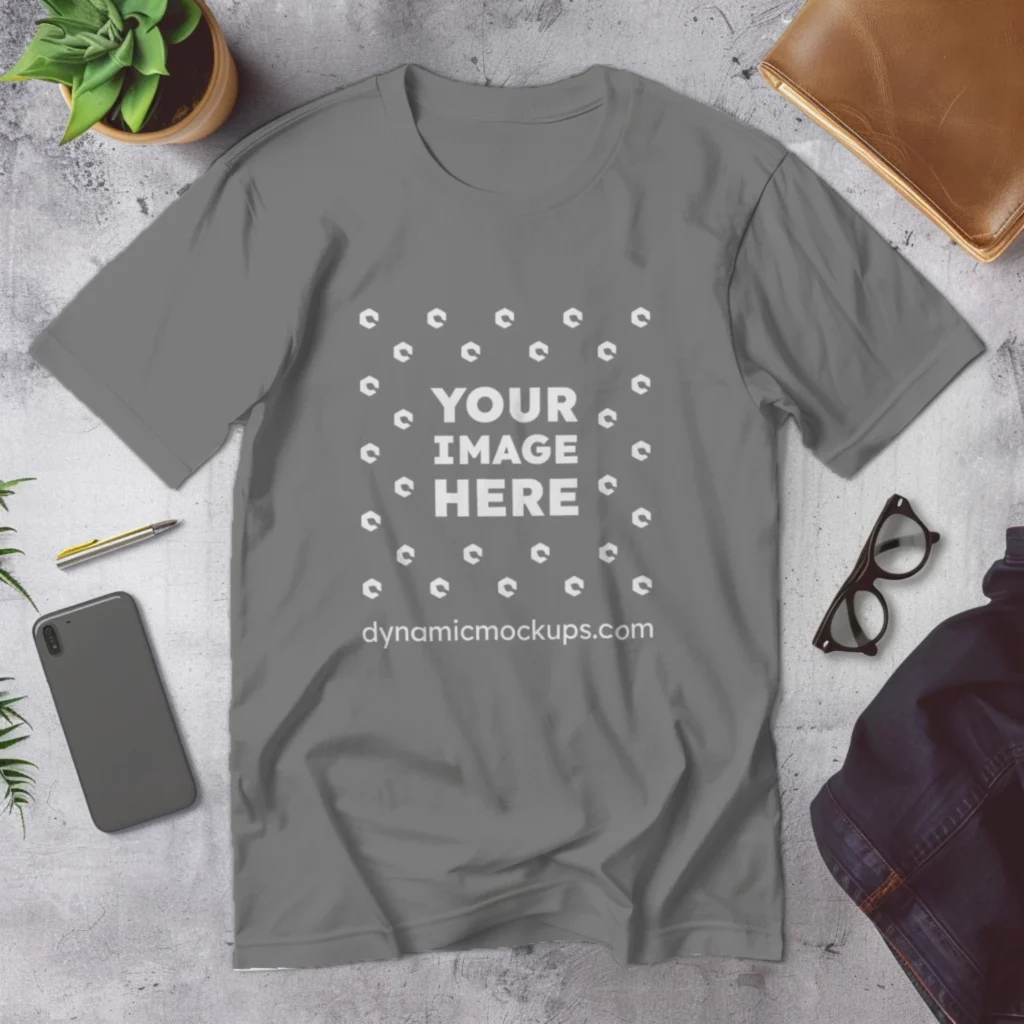 Flat Lay Wearing Gray T-shirt Mockup Front View Template