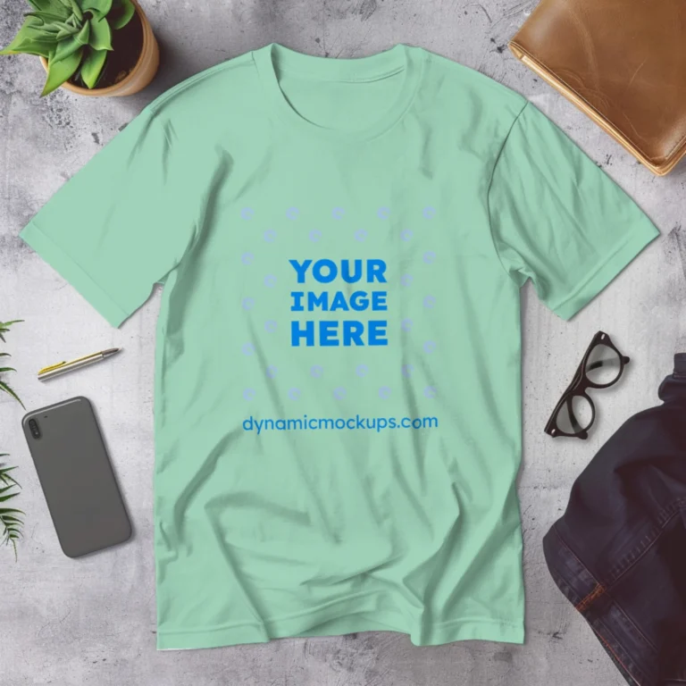 Flat Lay Wearing Mint T-shirt Mockup Front View Template