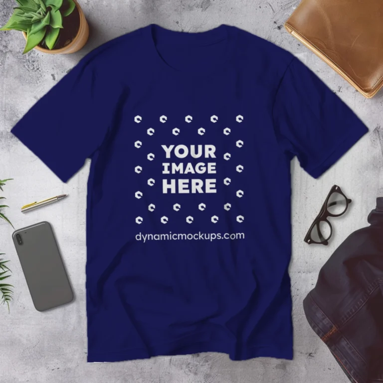 Flat Lay Wearing Navy Blue T-shirt Mockup Front View Template