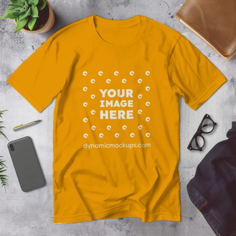 Flat Lay Wearing Orange T-shirt Mockup Front View Template