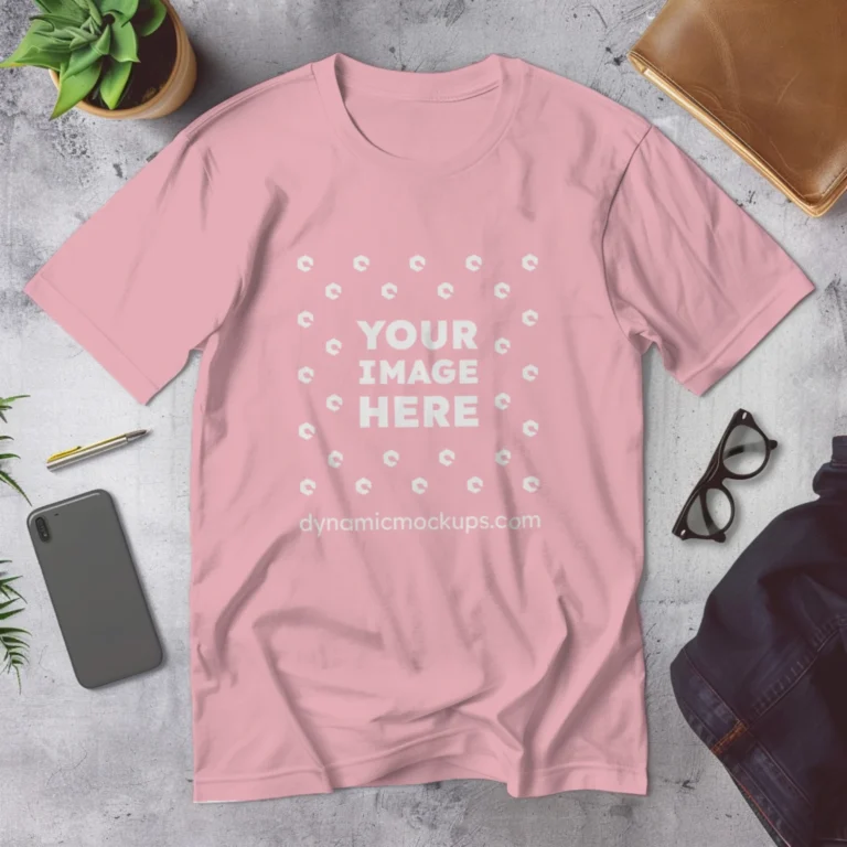 Flat Lay Wearing Pink T-shirt Mockup Front View Template