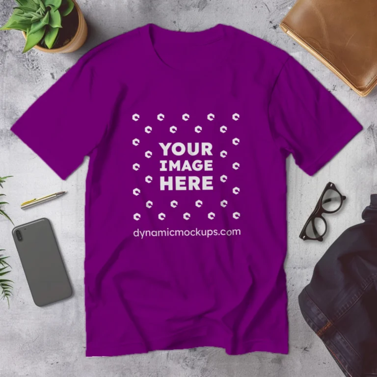 Flat Lay Wearing Purple T-shirt Mockup Front View Template