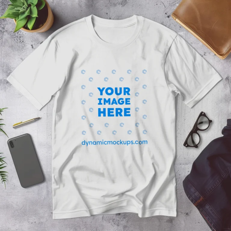Flat Lay Wearing White T-shirt Mockup Front View Template