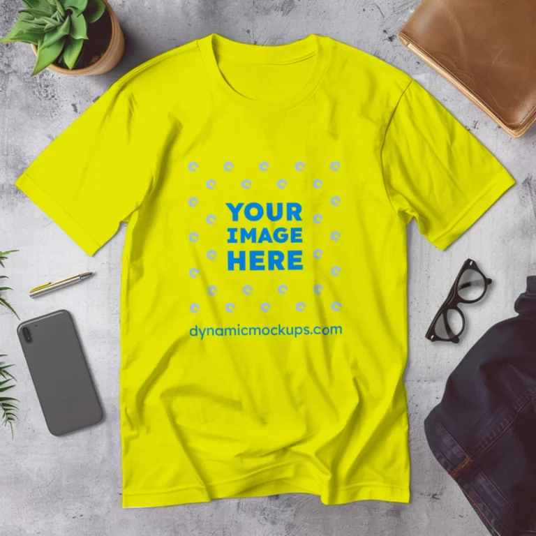 Flat Lay Wearing Yellow T-shirt Mockup Front View Template