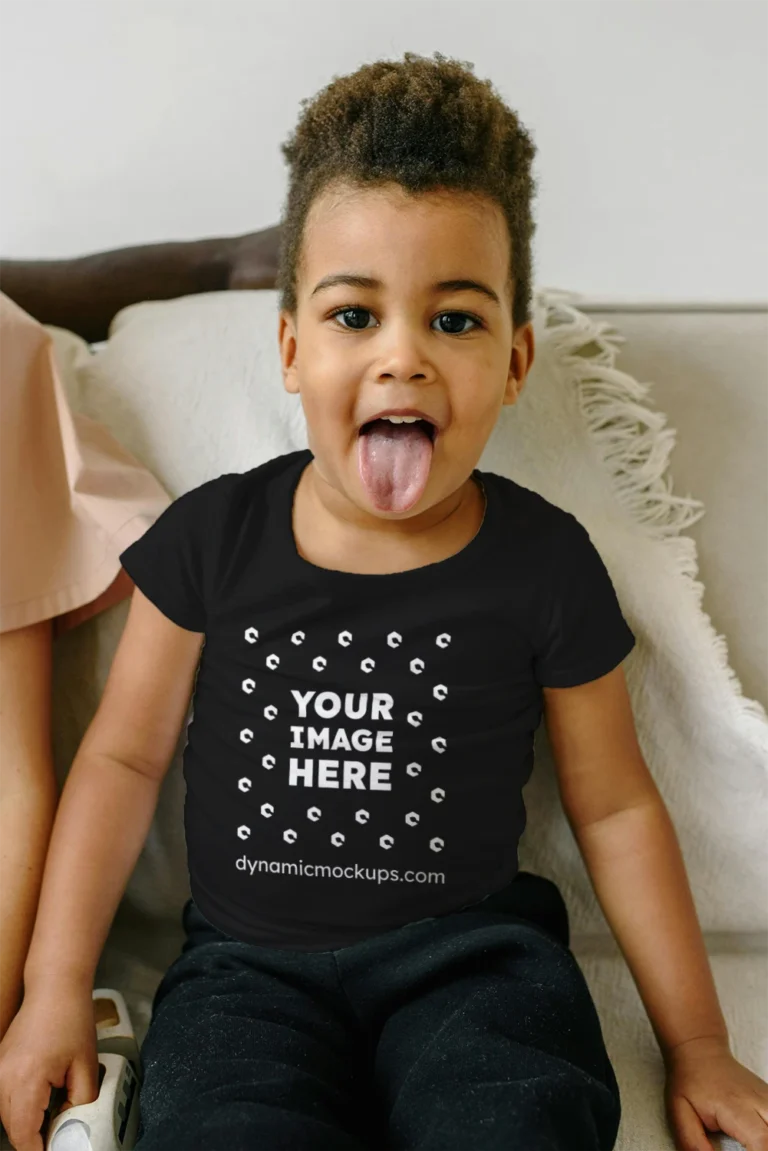 Girl Wearing Black T-shirt Mockup Front View Template