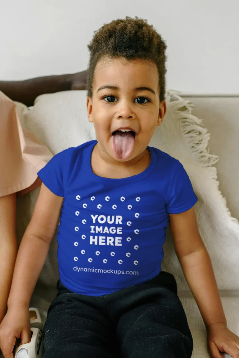 Girl Wearing Dark Blue T-shirt Mockup Front View Template