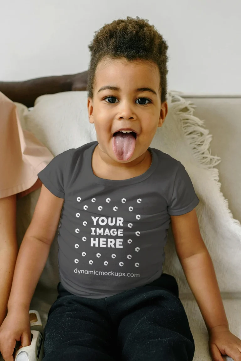 Girl Wearing Dark Gray T-shirt Mockup Front View Template