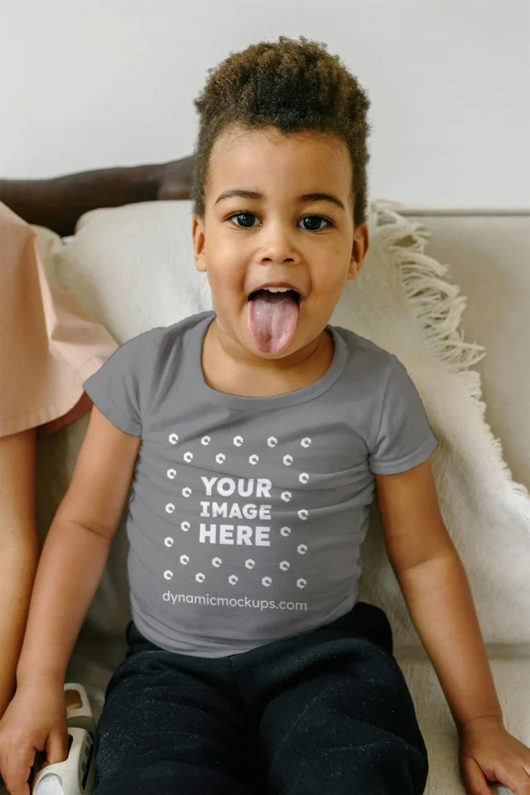 Girl Wearing Gray T-shirt Mockup Front View Template