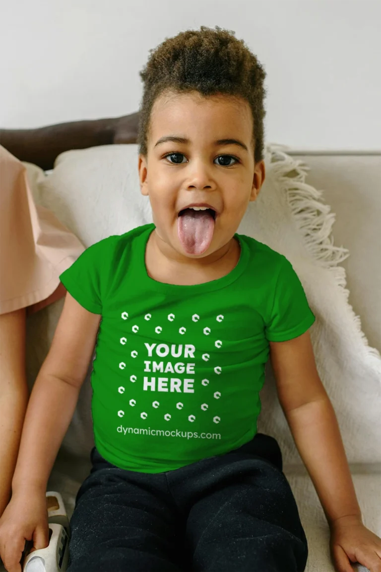 Girl Wearing Green T-shirt Mockup Front View Template