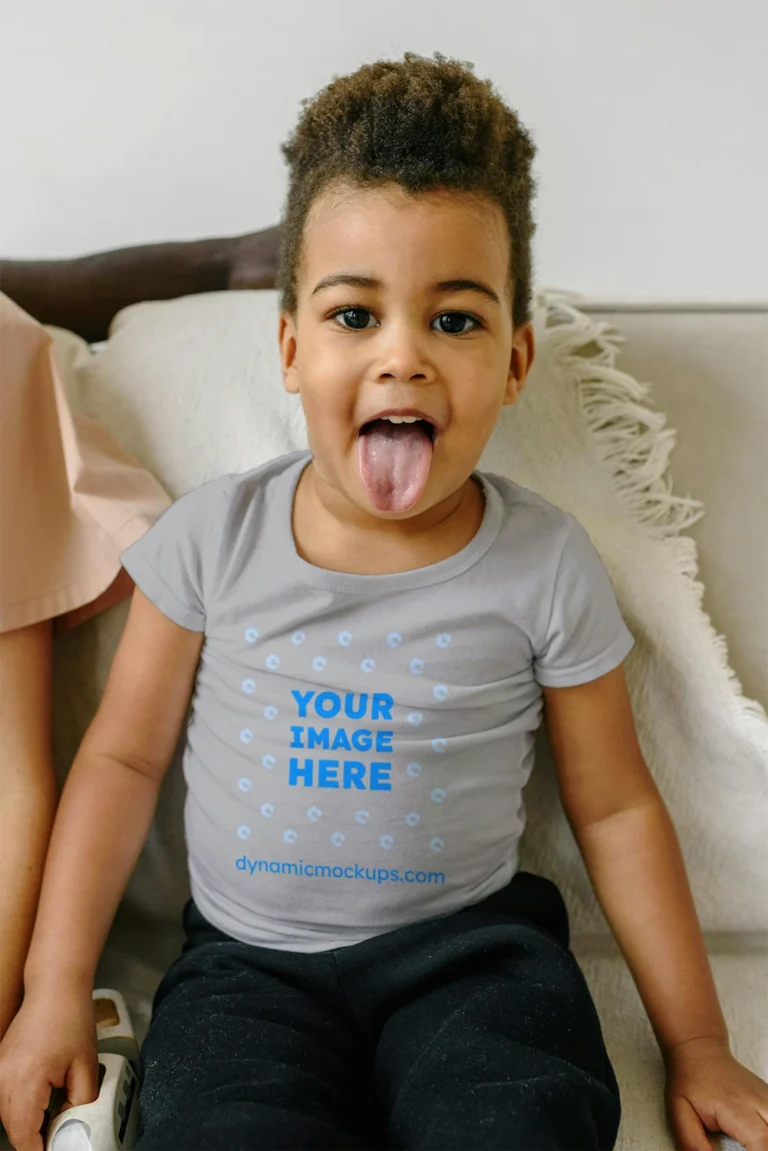 Girl Wearing Light Gray T-shirt Mockup Front View Template