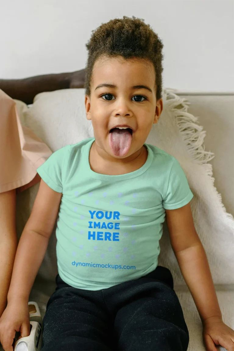 Girl Wearing Mint T-shirt Mockup Front View Template