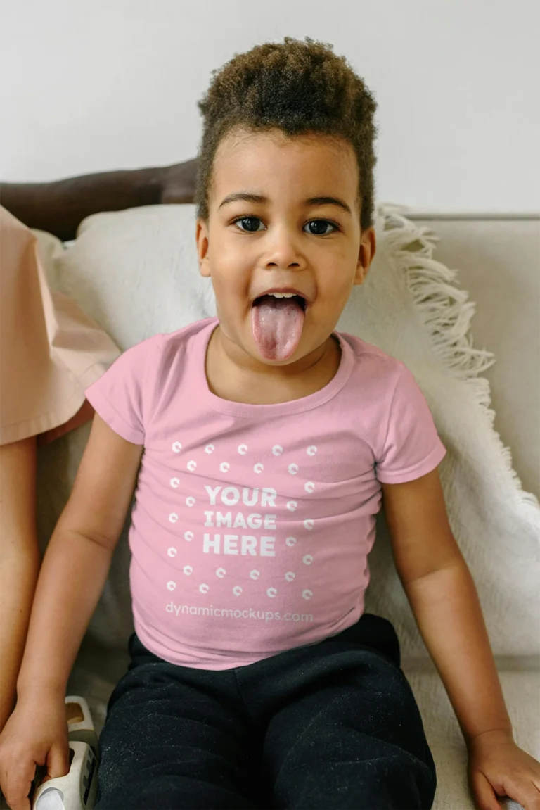 Girl Wearing Pink T-shirt Mockup Front View Template