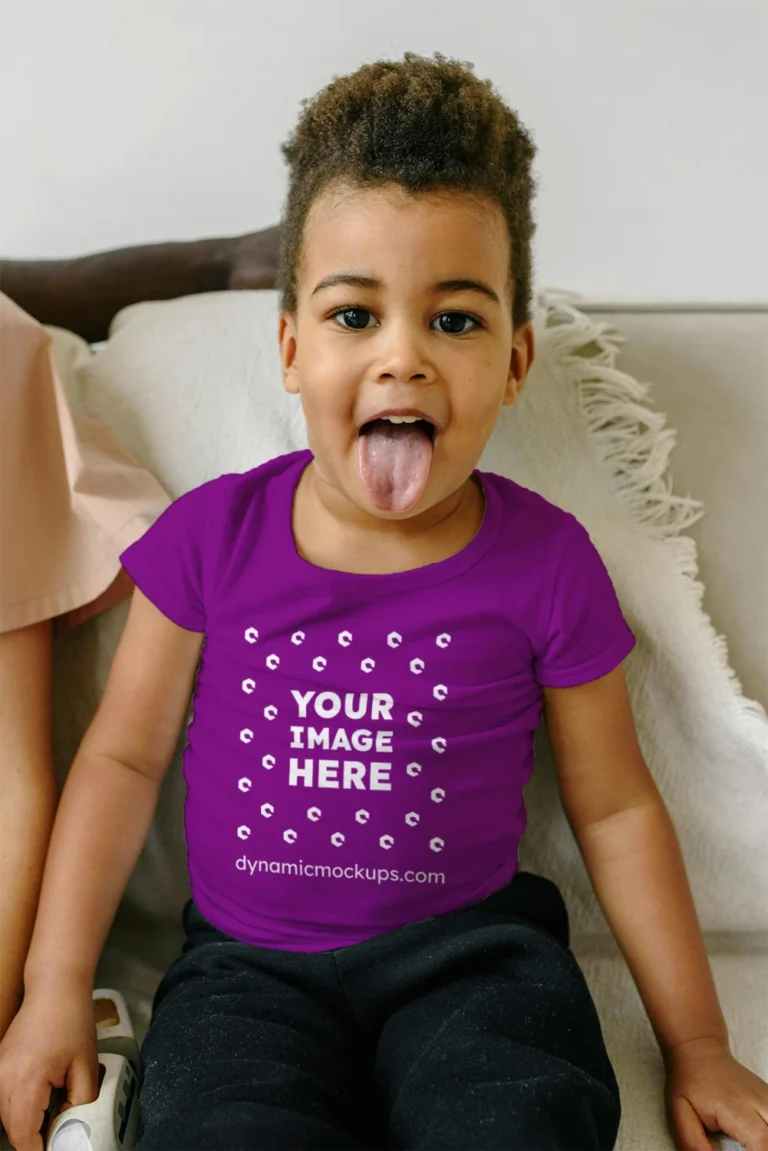 Girl Wearing Purple T-shirt Mockup Front View Template