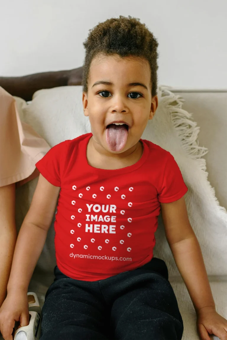 Girl Wearing Red T-shirt Mockup Front View Template