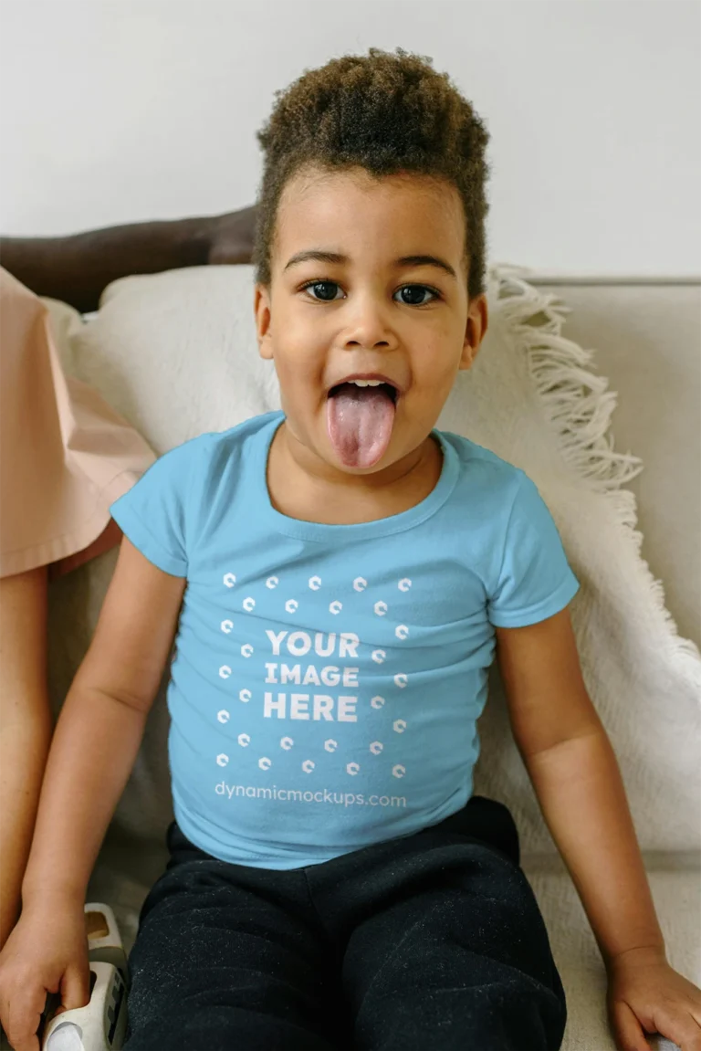 Girl Wearing Sky Blue T-shirt Mockup Front View Template