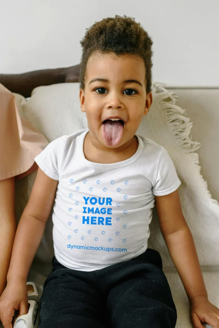 Girl Wearing White T-shirt Mockup Front View Template