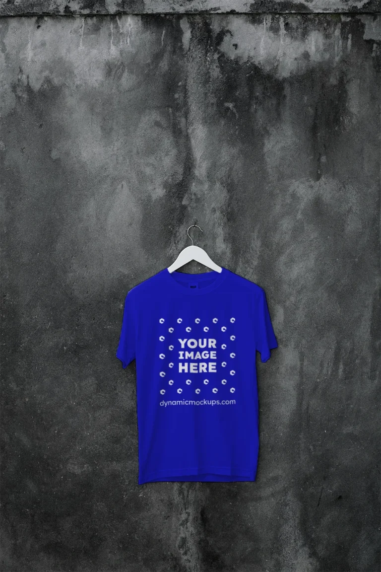 Hanging Wearing Blue T-shirt Mockup Front View Template
