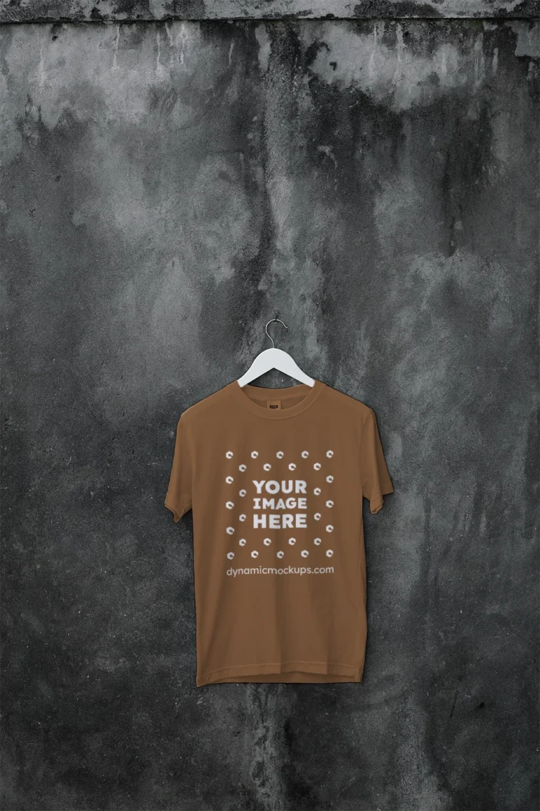 Hanging Wearing Brown T-shirt Mockup Front View Template