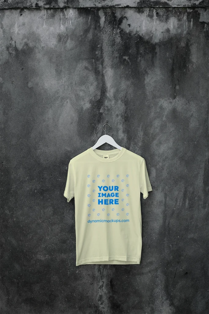 Hanging Wearing Cream T-shirt Mockup Front View Template