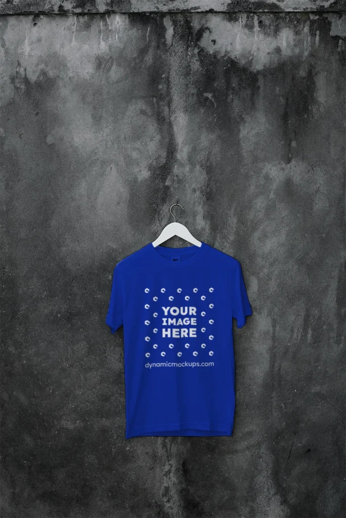 Hanging Wearing Dark Blue T-shirt Mockup Front View Template