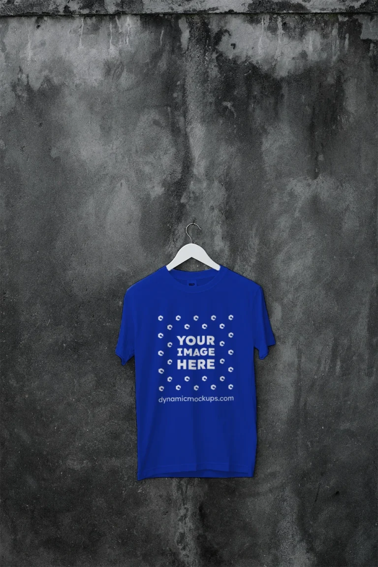 Hanging Wearing Dark Blue T-shirt Mockup Front View Template