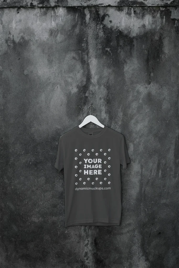 Hanging Wearing Dark Gray T-shirt Mockup Front View Template