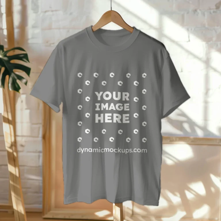 Hanging Wearing Gray T-shirt Mockup Front View Template
