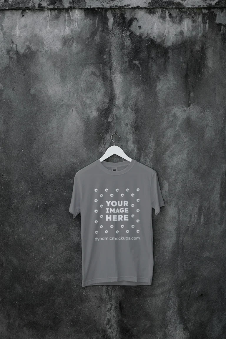 Hanging Wearing Gray T-shirt Mockup Front View Template