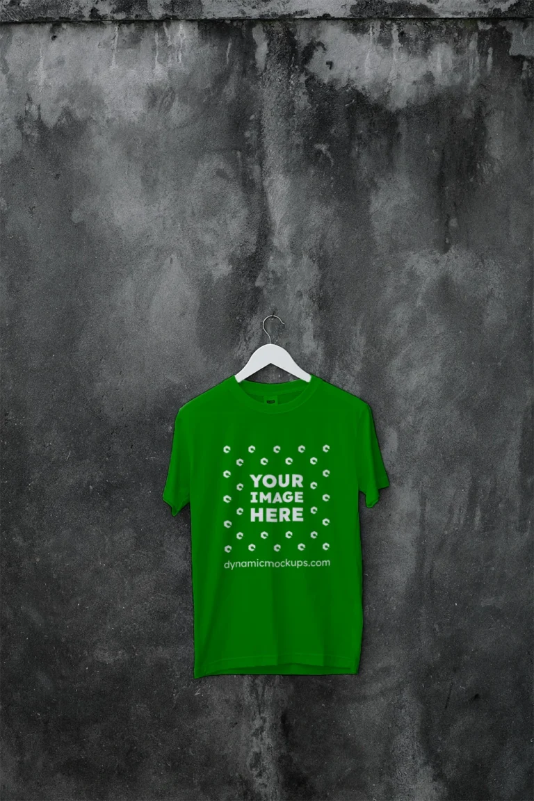 Hanging Wearing Green T-shirt Mockup Front View Template