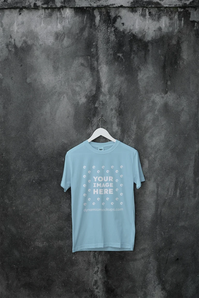 Hanging Wearing Light Blue T-shirt Mockup Front View Template
