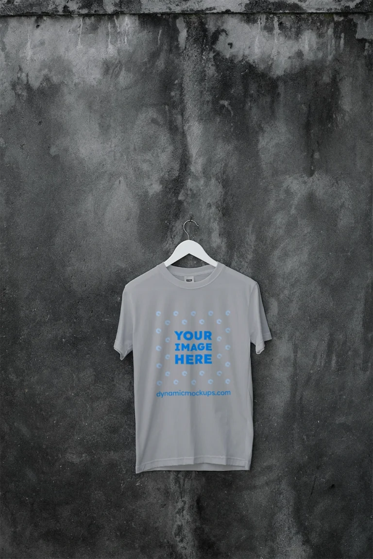 Hanging Wearing Light Gray T-shirt Mockup Front View Template