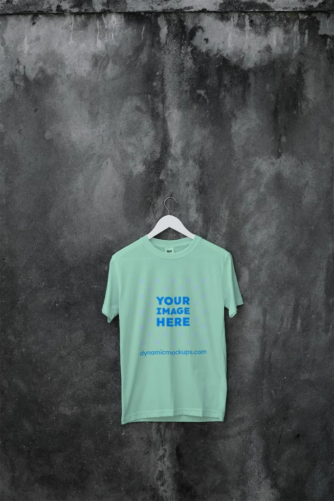 Hanging Wearing Mint T-shirt Mockup Front View Template