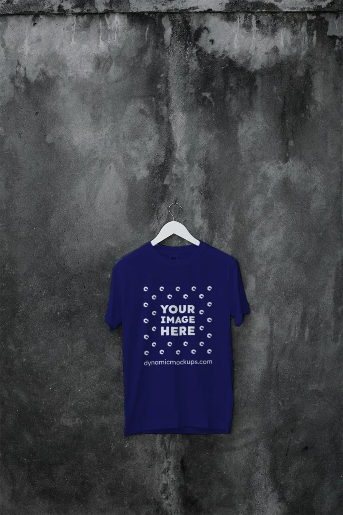 Hanging Wearing Navy Blue T-shirt Mockup Front View Template