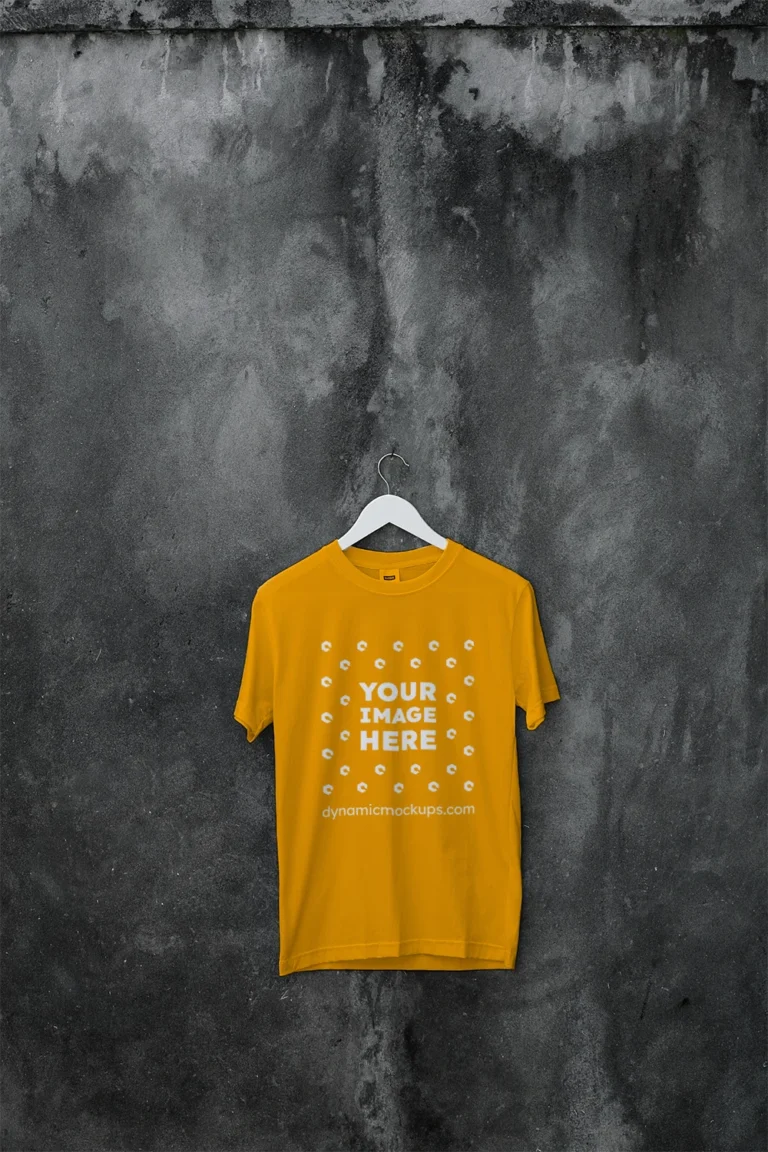 Hanging Wearing Orange T-shirt Mockup Front View Template