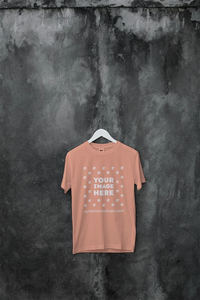 Hanging Wearing Peach T-shirt Mockup Front View Template