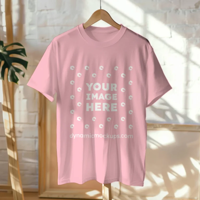 Hanging Wearing Pink T-shirt Mockup Front View Template