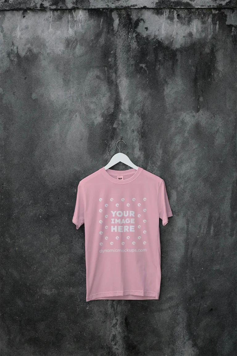 Hanging Wearing Pink T-shirt Mockup Front View Template